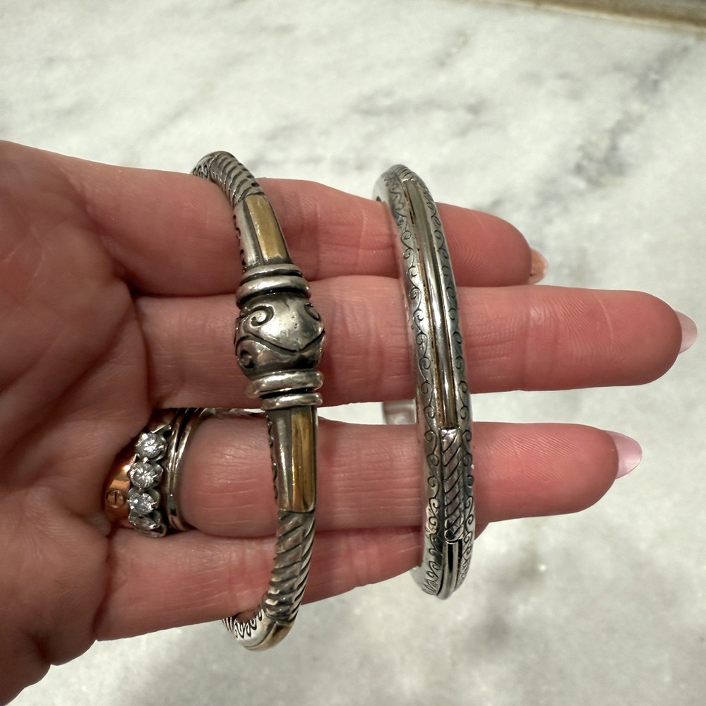 Two Silver Brighton Bangle Bracelet Solid Brass P… - image 1